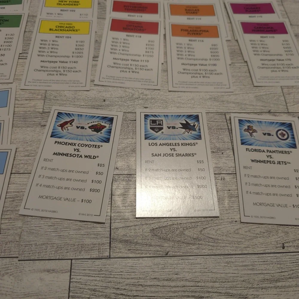Monopoly NHL Replacement‎ Pieces Money Title Deeds Houses Hotels *NO TOKENS*